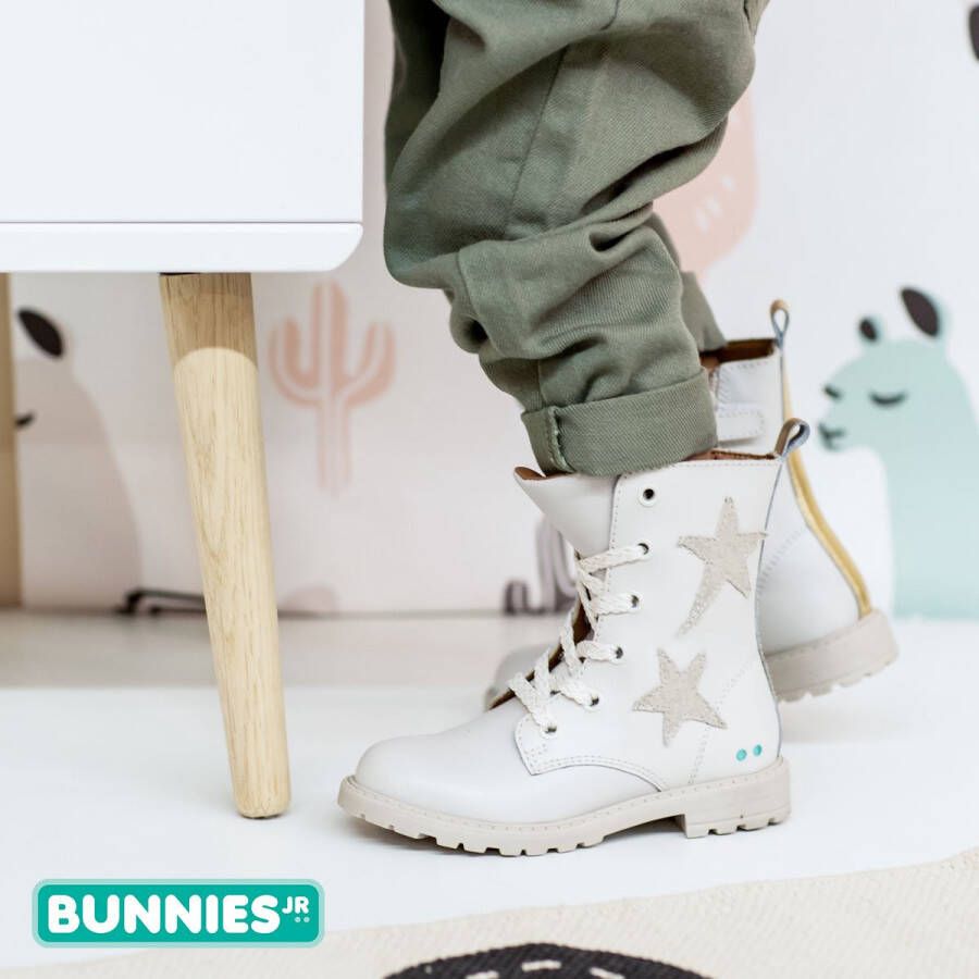 BunniesJR Bunnies JR 221861-903 Meisjes Biker Boots Beige Wit Leer Veters