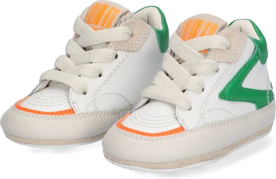 Bunnies JR 223126-564 Jongens Babysneakertjes Groen Wit Beige Oranje Leer Veters
