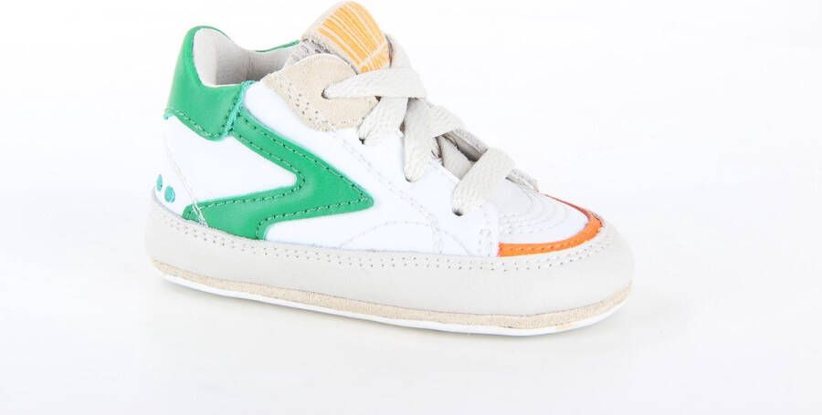 Bunnies JR 223126-564 Jongens Babysneakertjes Groen Wit Beige Oranje Leer Veters