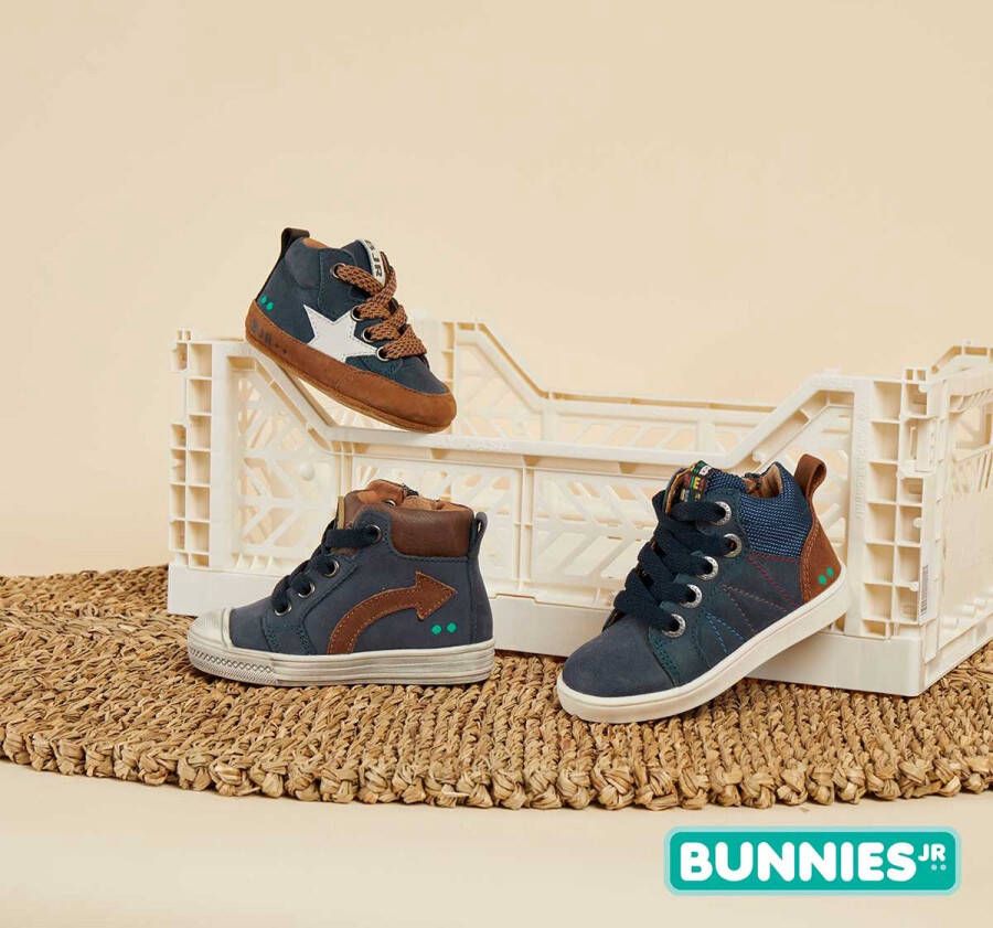 BunniesJR Bunnies JR Pol Pit Jongens Hoge Sneakers Blauw Leer Veters