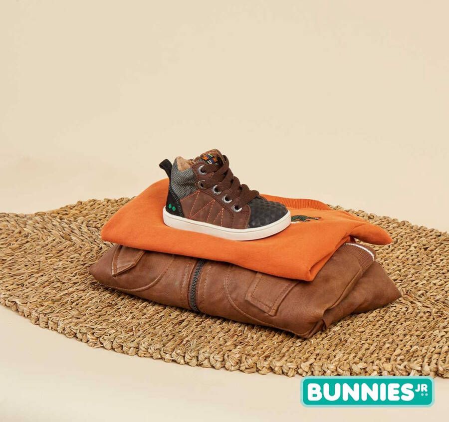 BunniesJR Bunnies JR Pol Pit Jongens Hoge Sneakers Bruin Leer Veters