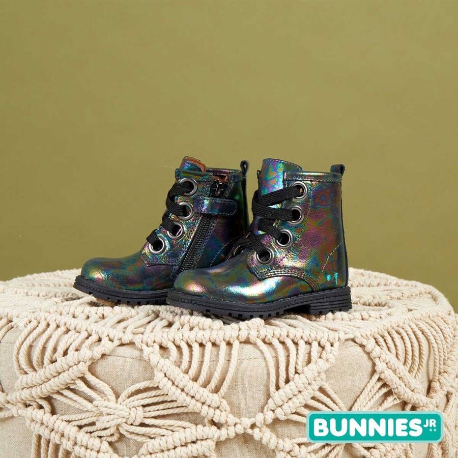 BunniesJR Bunnies JR Tosca Trots Meisjes Combat Boots Multi Zwart Leer Veters