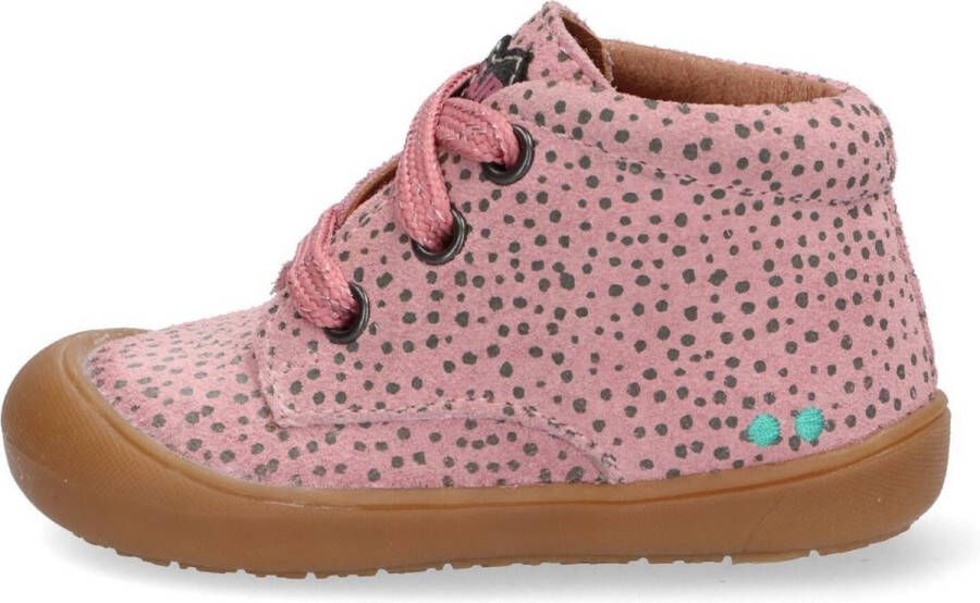 BunniesJR Rene Rap Meisjes Hoge Sneakers Roze Print Suède Veters