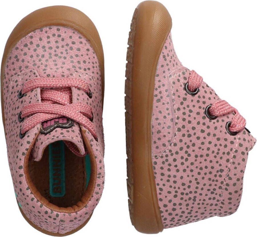 BunniesJR Rene Rap Meisjes Hoge Sneakers Roze Print Suède Veters