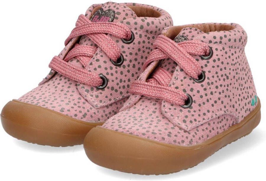 BunniesJR Rene Rap Meisjes Hoge Sneakers Roze Print Suède Veters