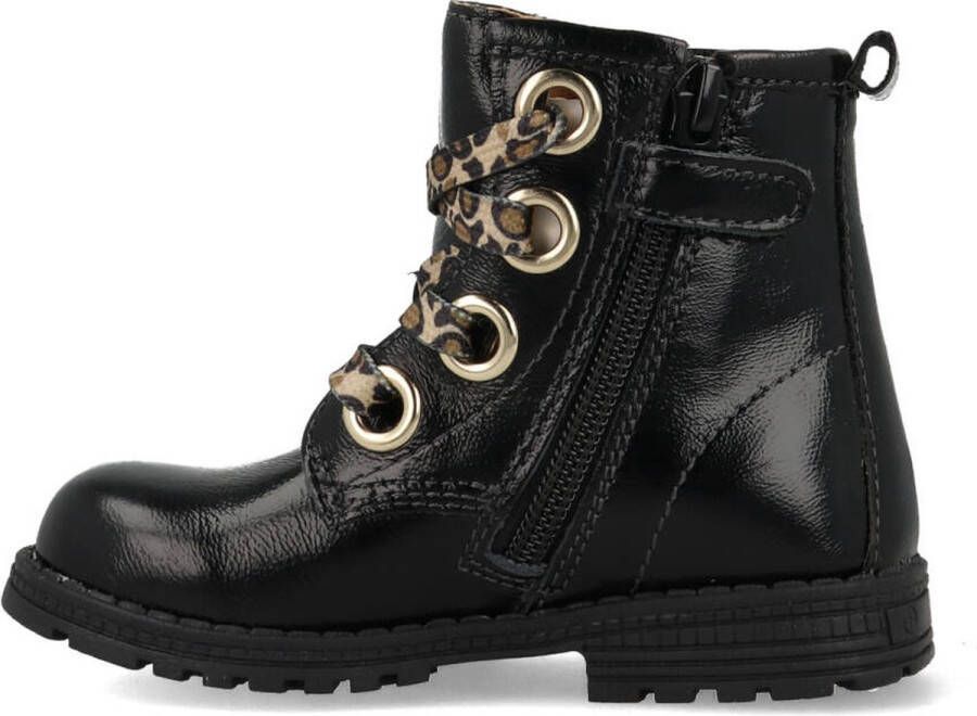 BunniesJR Tosca Trots Meisjes Combat Boots Zwart Leer Veters