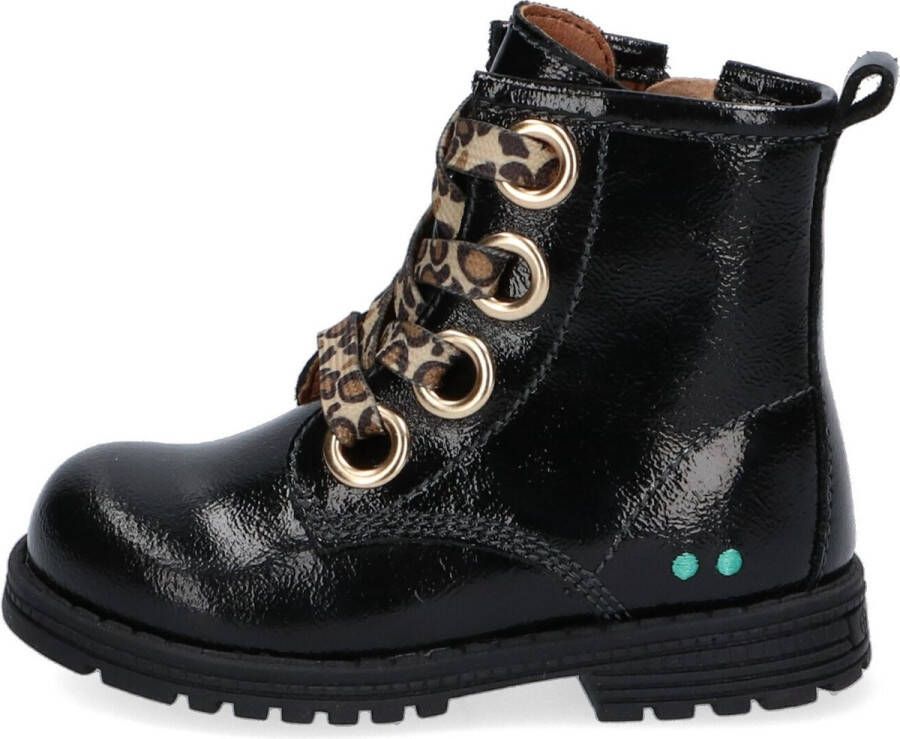 BunniesJR Tosca Trots Meisjes Combat Boots Zwart Leer Veters