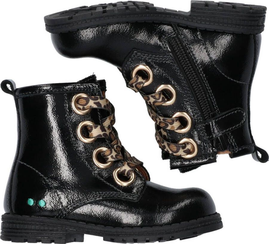 BunniesJR Tosca Trots Meisjes Combat Boots Zwart Leer Veters