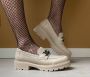 Amelie Dames Leren Chunky Loafers Mocassins Instappers Wit Crème - Thumbnail 2