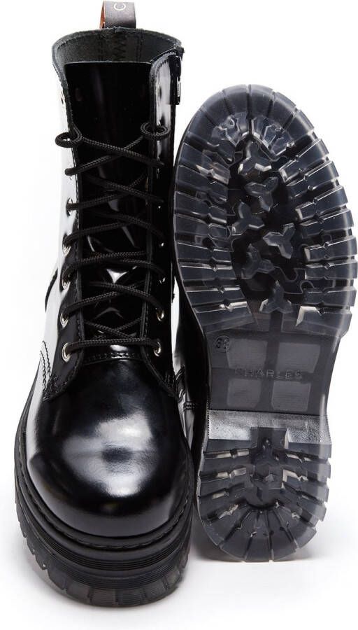 Charles Footwear Dames Laars 1984 Black Polished Zwart
