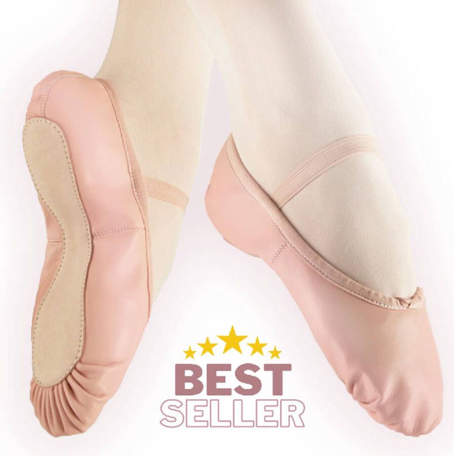Dancer Dancewear Balletschoenen “Elite“ Roze Professionele leren balletschoen Met hele suède zool Ballet schoen met doorlopende zool