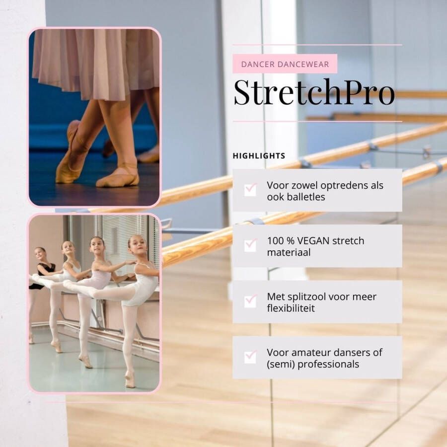 Dancer Dancewear Balletschoenen Splitzool ROZE “StretchPro” Stretch canvas Balletschoen voor meisje - Foto 3