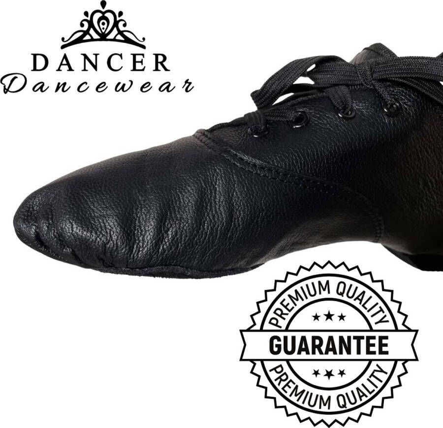 Dancer Dancewear Zwarte jazzschoenen leer met suède splitzool Zwart Jazz schoenen met veters in Oxford model - Foto 3