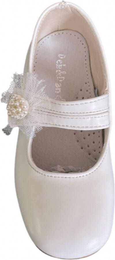Deb&Dan lederen ballerina met tule en pareltjes wit