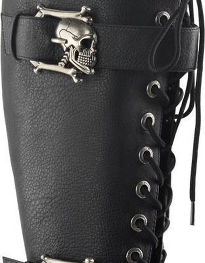 Demonia Muerto-2028 Boot with studs and chrome heel black matt