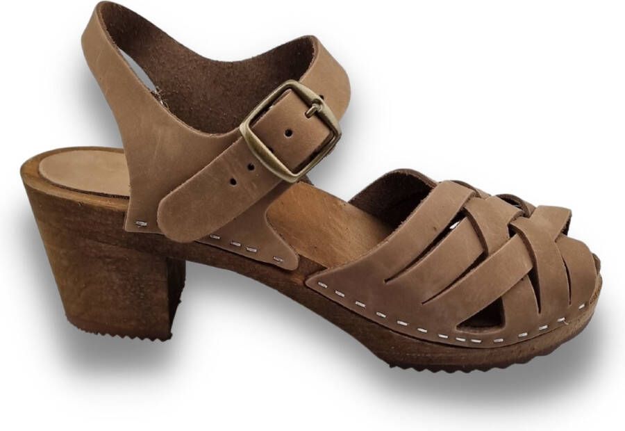 DINA Betty heels nubuck leer coffee brown hak met hielriem gevlochten - Foto 4