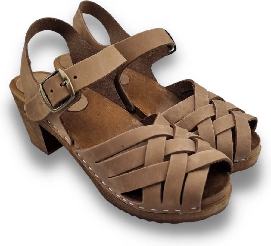 DINA Betty heels nubuck leer coffee brown hak met hielriem gevlochten - Foto 5