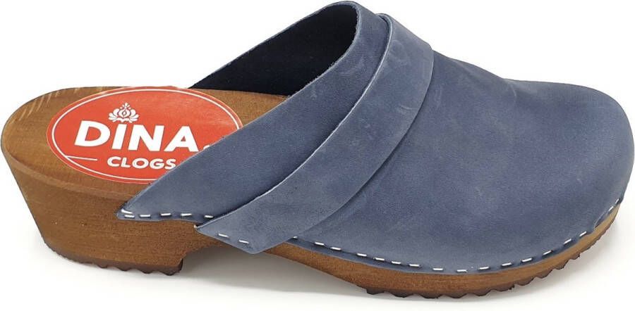 DINA Dames klompen zweeds van Echt nubuck leer tuinklompen werkklompen -zweedse klompen jeans blue