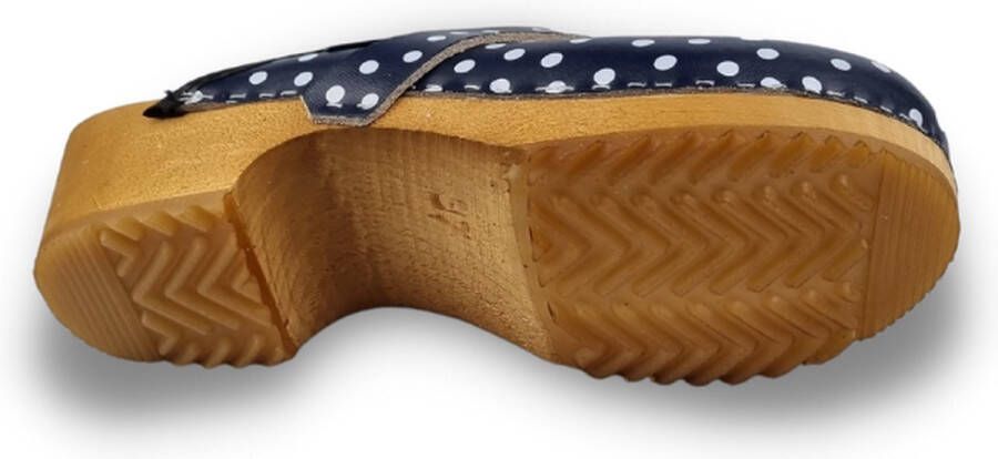 DINA dames klompen zweedse muilen blauw met witte stip