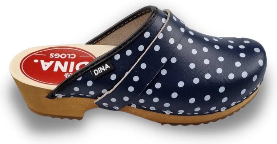 DINA dames klompen zweedse muilen blauw met witte stip