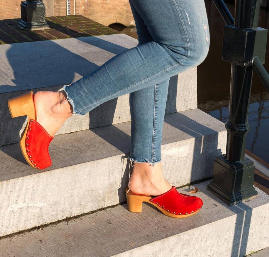 DINA Heels rood dames clogs suede