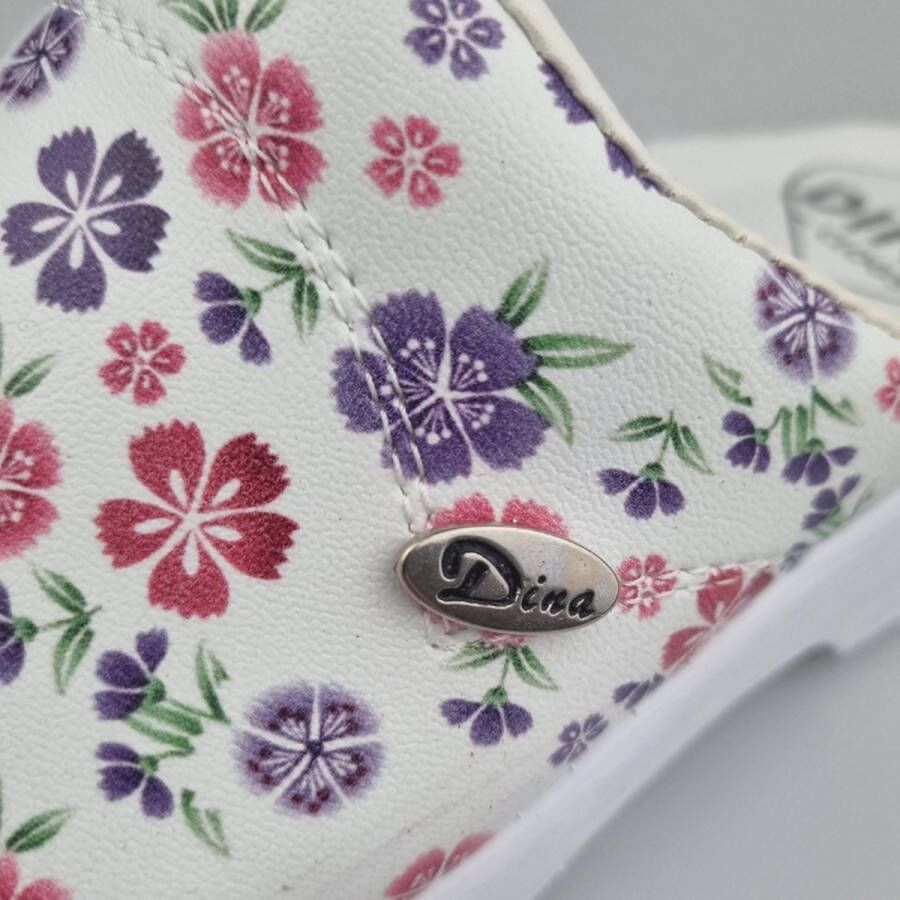 DINA Medische dames klompen PU zool PU klompen met kunststof zool ziekenhuis klompen zorgklompen CLOGS purple flowers