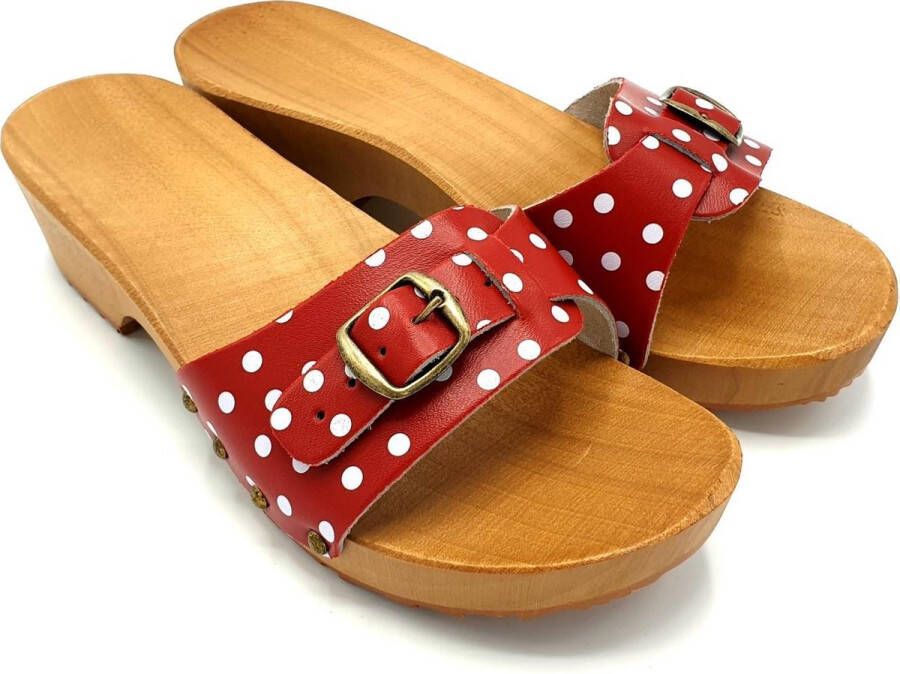 DINA muiltjes rood met witte stip leren sandalen voor dames - Foto 2