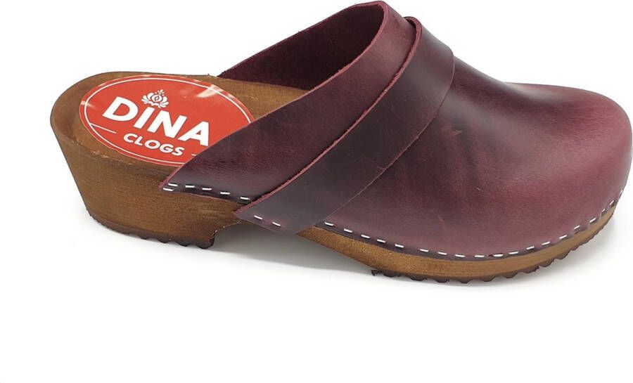 DINA Zweedse klompen bordeaux rood met nubuck leer