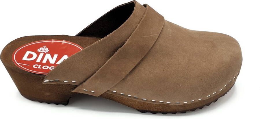 DINA Zweedse klompen bruin nubuck leer