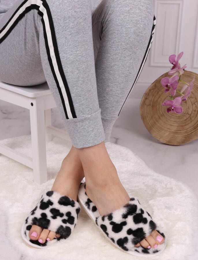 Disney Zwart-beige bontpantoffels Mickey Mouse