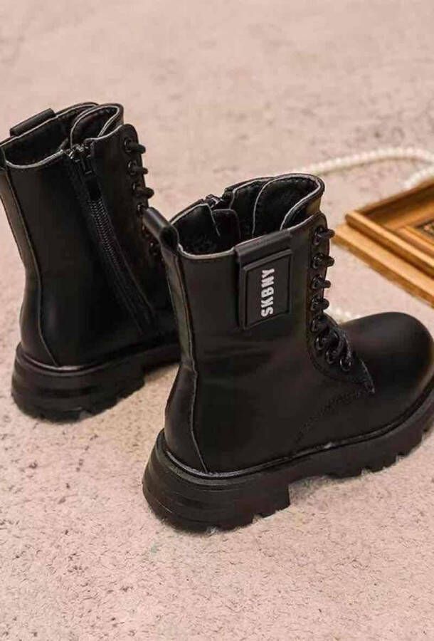 Djsa fashion Warme laarzen voor meisjes Winterbotjes- Enkellaarsjes-| kinderbotten- Veterboots Biker boots _ _ZWART - Foto 2