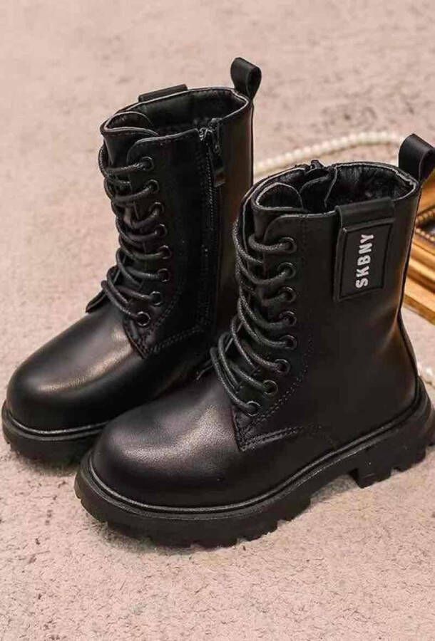 Djsa fashion Warme laarzen voor meisjes Winterbotjes- Enkellaarsjes-| kinderbotten- Veterboots Biker boots _ _ZWART - Foto 4