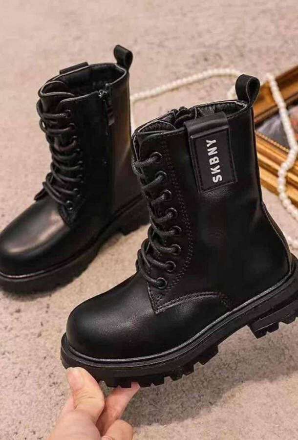 Djsa fashion Warme laarzen voor meisjes Winterbotjes- Enkellaarsjes-| kinderbotten- Veterboots Biker boots _ _ZWART - Foto 5