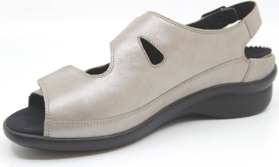 Durea 7178 219 8164 Taupe kleurige brede dames sandalen met klittenband sluiting