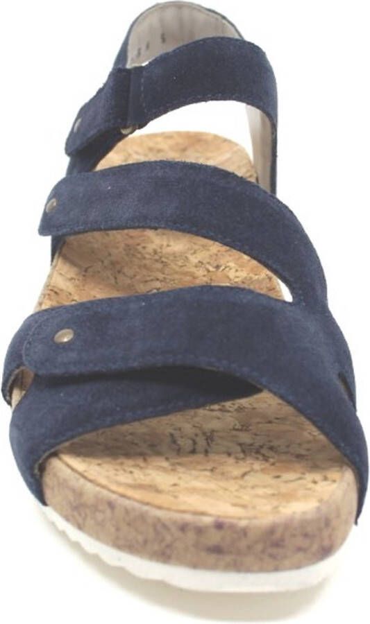Durea 7385 blauwe dames sandaal met sleehak en klittenbandsluiting