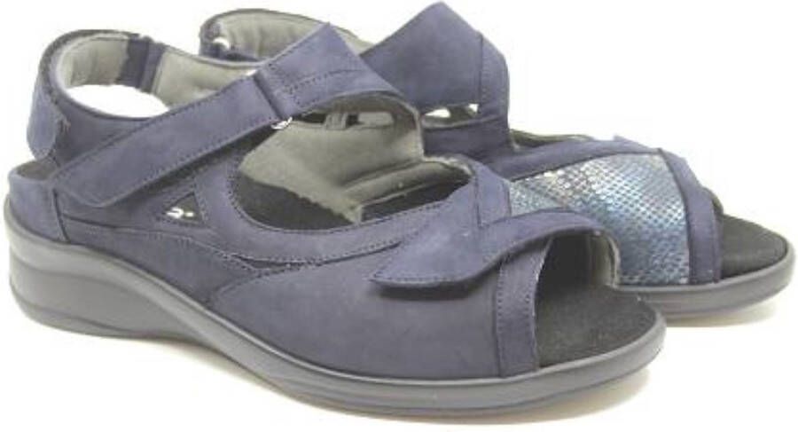 Durea 7408 220 9651 Blauwe extra brede dames sandalen met klittenband sluiting