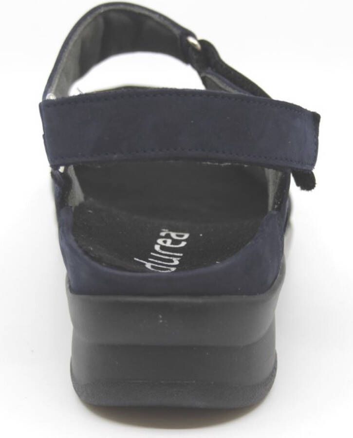 Durea 7408 220 9651 Blauwe extra brede dames sandalen met klittenband sluiting