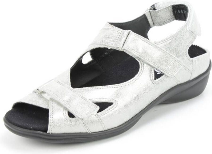 Durea 7258 216 6683 Zilver kleurige dames sandalen met klittenband sluiting - Foto 5
