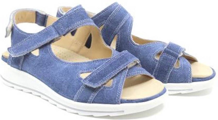 Durea 7407 795 0198 Jeansblauwe dames sandalen met klittenband sluiting - Foto 4