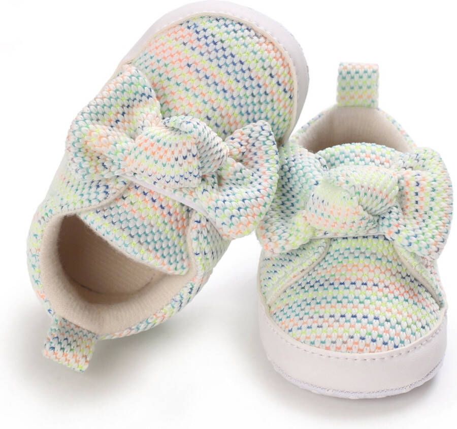 WUNO Baby Schoenen Pasgeboren Babyschoenen met strik Eerste Baby Schoentjes 6-12 maanden Zachte Zool Antislip Baby slofjes 12cm Multi