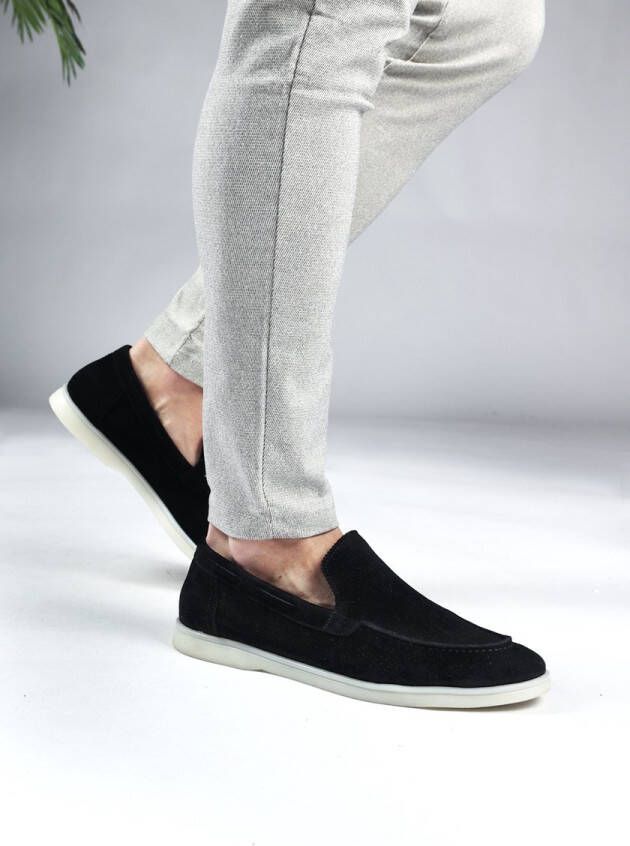 Cotton District Suede Loafers Laag Zwart Herenschoenen