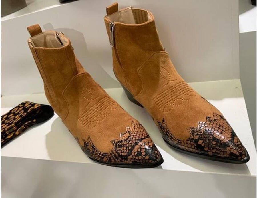 Merkloos Sans marque Enkellaars met Snakeprint Cognac - Foto 3