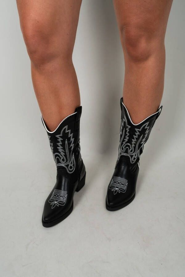 Evi cowboy laars Schoenen dames Cowboy laarzen Sierlijke opdruk Stoer Trendy Leatherlook Kleur Zwart