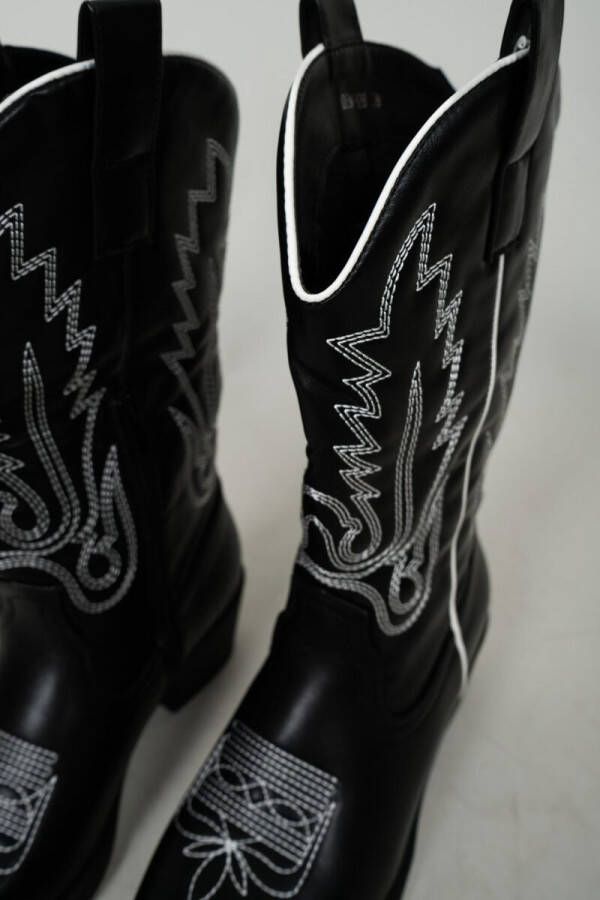 Evi cowboy laars Schoenen dames Cowboy laarzen Sierlijke opdruk Stoer Trendy Leatherlook Kleur Zwart