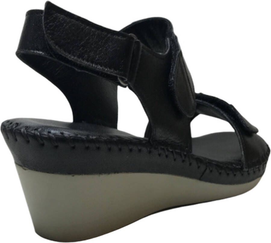 manlisa 3 velcro's dames lederen comfort sandaal s203-301 zwart