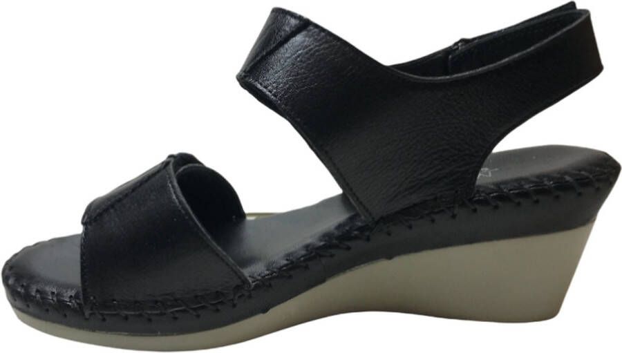 manlisa 3 velcro's dames lederen comfort sandaal s203-301 zwart