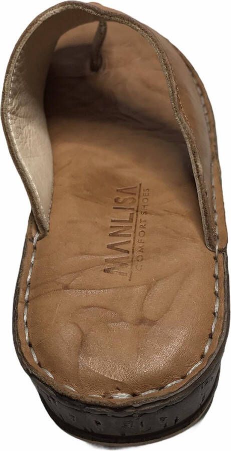 Manlisa hoogte lederen comfort teen slippers S207-1880 Camel