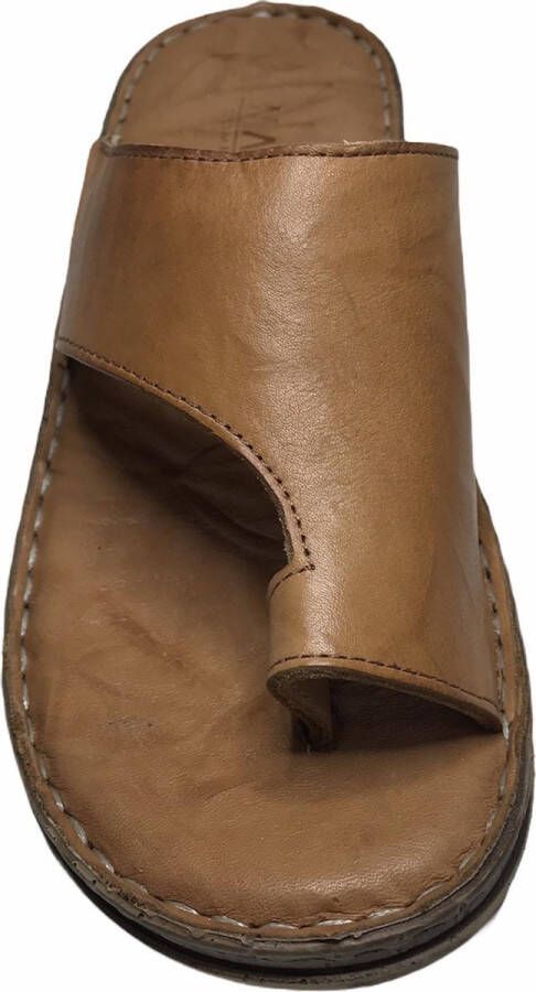 Manlisa hoogte lederen comfort teen slippers S207-1880 Camel