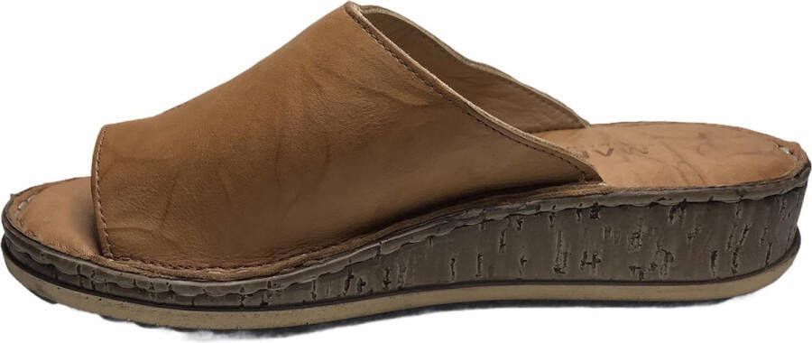 Manlisa hoogte lederen comfort teen slippers S207-1880 Camel