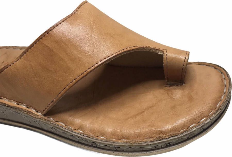 Manlisa hoogte lederen comfort teen slippers S207-1880 Camel